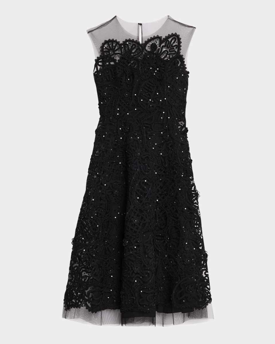 Embroidered Lace Sleeveless Midi Dress